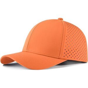 Men's Orange Perforated Adjustable Sports Laser Cut Mesh Ball Curved Brim Cap